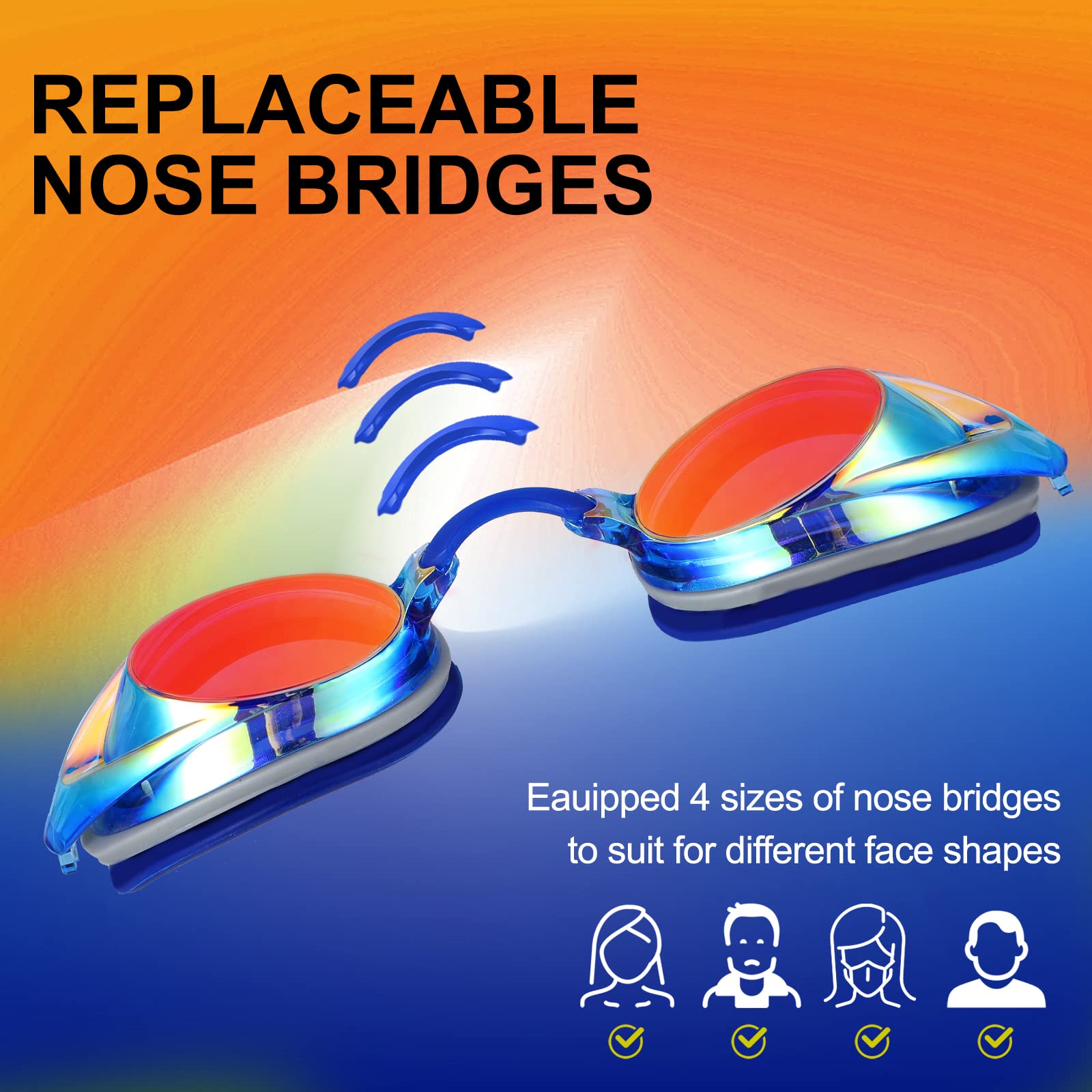 Gafas de natación profesionales, paquete de 2 gafas de natación con protección UV, antivaho, sin fugas, ligeras, para adultos, mujeres, hombres, jóvenes