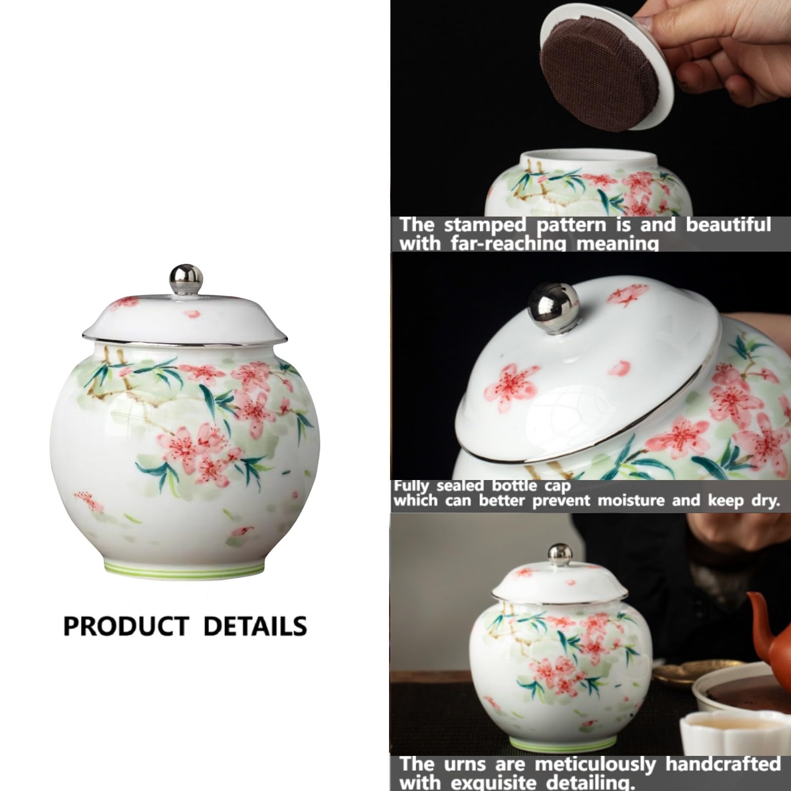 Urna pequeña de recuerdo para cenizas – Urna pequeña de cerámica con flores para humanos, urna funeraria de 4.2 pulgadas para adultos, niños, mascotas, capacidad para 15 pulgadas cúbicas –