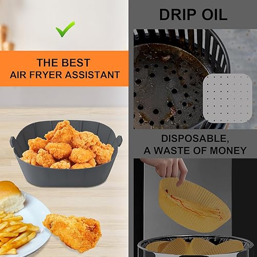 Miniatura 5 de Forros de silicona para freidora de aire para la mayoría de mini freidora de aire de 1 a 2 cuartos de galón, paquete de 3 forros cuadrados para