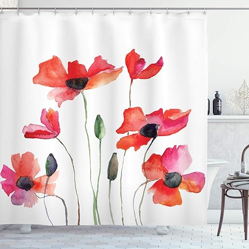 Miniatura 23 de ambesonne Decor Collection tela de poliéster cortina de ducha de baño Gris Verde,Verde coco.,Fucsia Beige,Rosa y blanco,Ámbar Bronceado Gris,Manzana