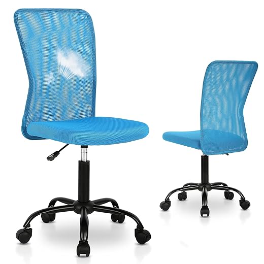 Home Office Chair Small Desk Chairs Sewing Chair No Arms Task Computer Chairs with Lumbar Support Mid Back Mesh Rolling Chair Armless Swivel Chair for Girls Kids Adults, Pink