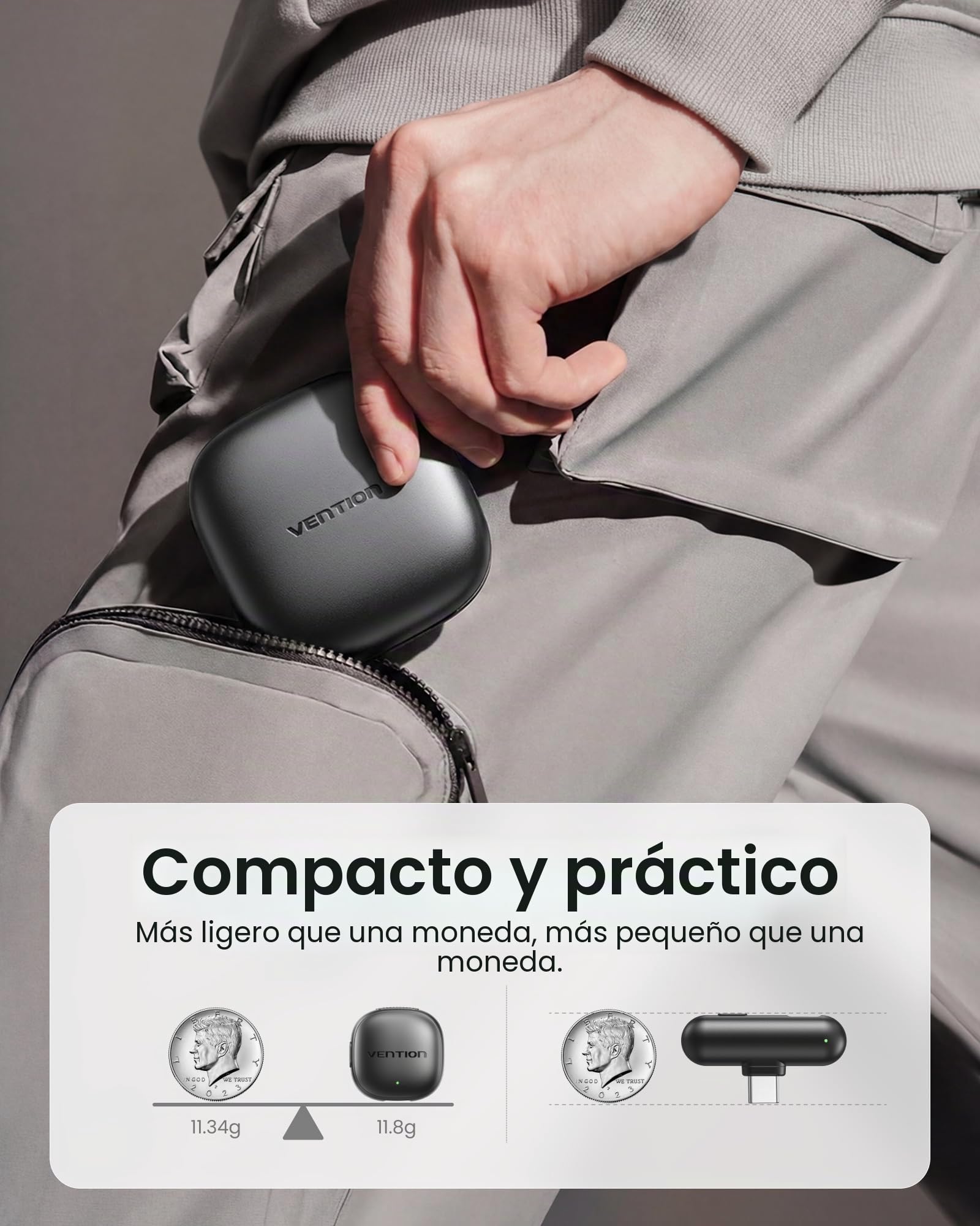 Micrófono Inalámbrico Mini para iPhone 17/16/15 Pro MAX, USB-C Micrófono de Solapa Bluetooth para Android, con Cancelación de Ruido AI y Estuche de Carga 24H para Grabaciones de Video/Vlogging