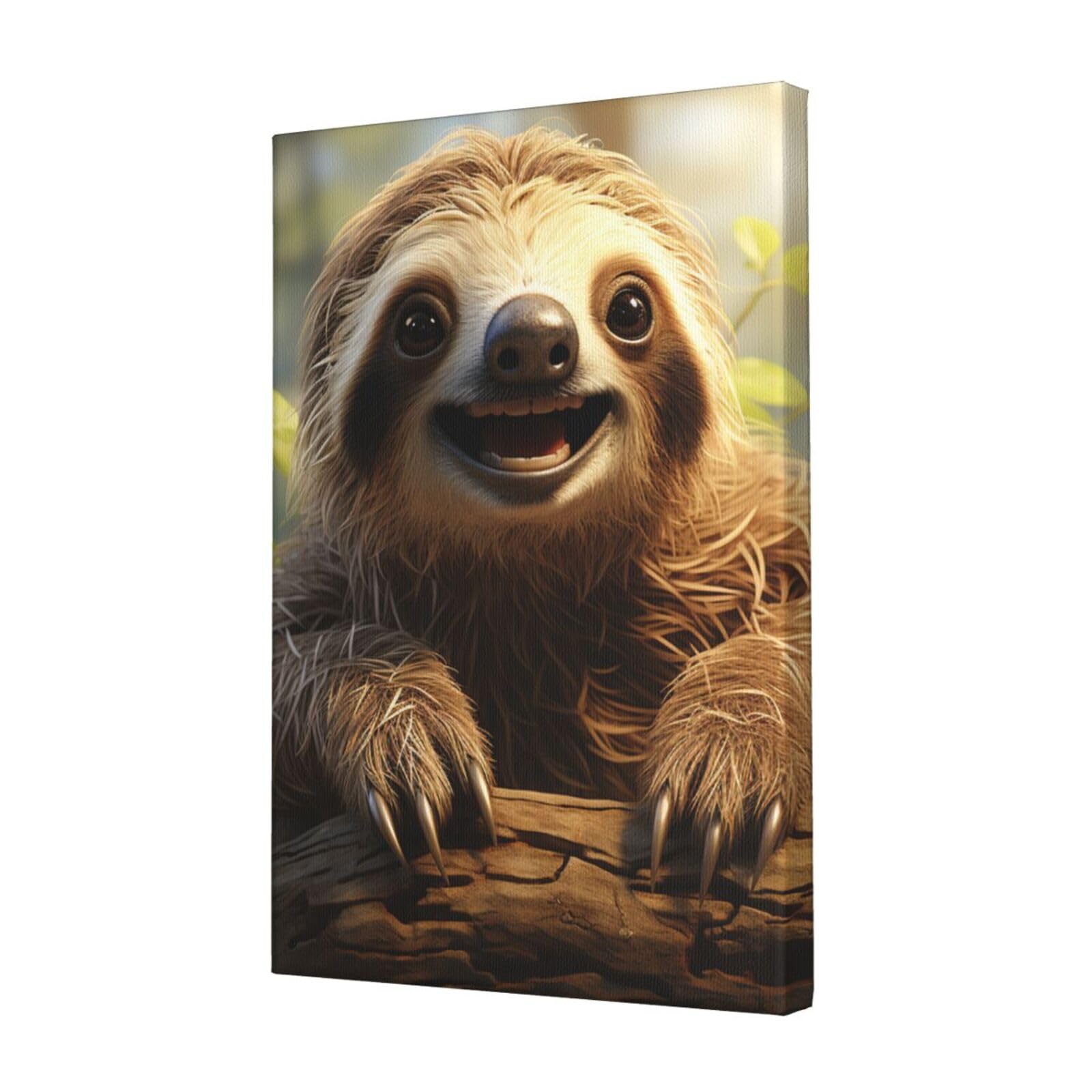 KLOPH Cartoon sloth Canvas Wall Art for Living Room 12"x18" Modern Artwork Painting for Bathroom Hanging Canvas Prints Aesthetic Wallart for Bedroom Kitchen Office Wall Decor