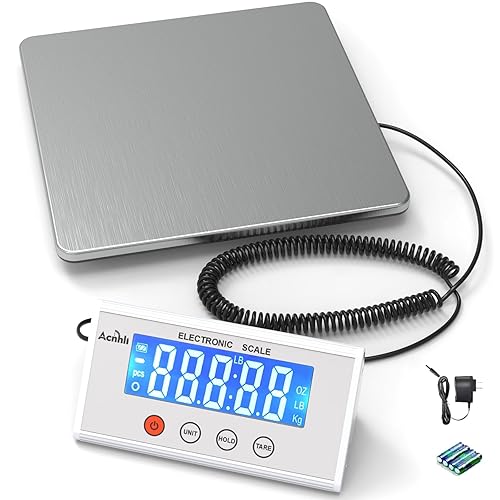 ACNHLI Digital Shipping Scales 440 pounds, Stainless Steel Heavy Duty Postal Scale for Warehouses, Homes, Offices, and Courier Companies, Including