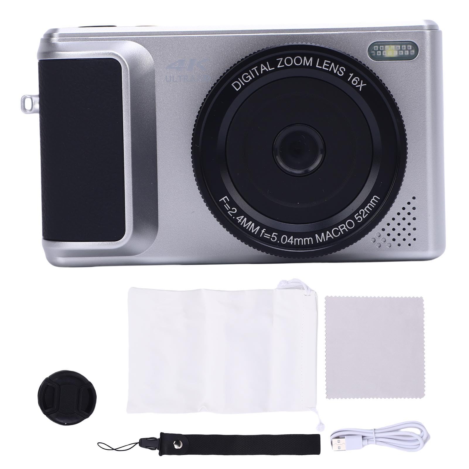 Fabater Fotocamera Digitale 4K HD 64MP Videocamera Mirrorless Ultra Nitida con Messa a Fuoco Automatica AF per Viaggi, Feste e Lauree (SILVER)