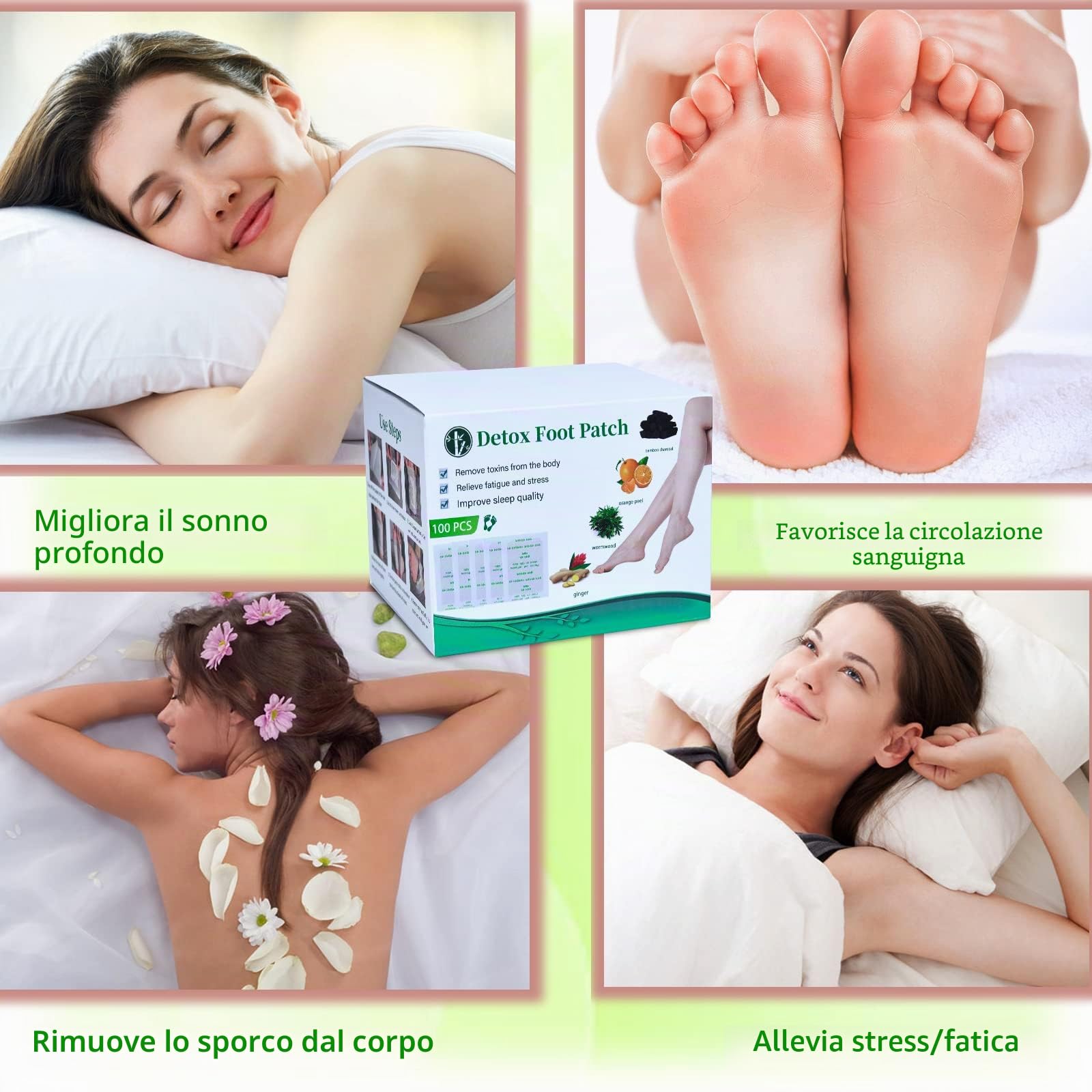 Cerotti Detox Piedi unisex - 100pcs Patch purificanti Deep Cleansing, Promuove la Circolazione Sanguigna, Allevia lo Stress, Migliorare il Sonno, Bianco