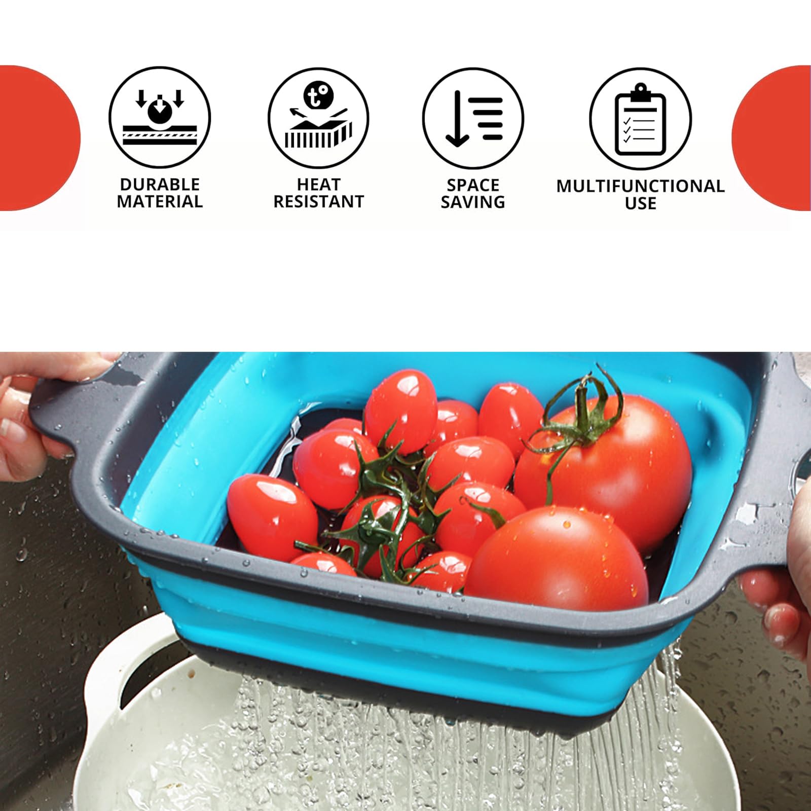 2PCS Collapsible Silicone Colander Set - 11.5 & 9.5 Inch Strainers For Kitchen, Draining Pasta & Veggies (Blue)