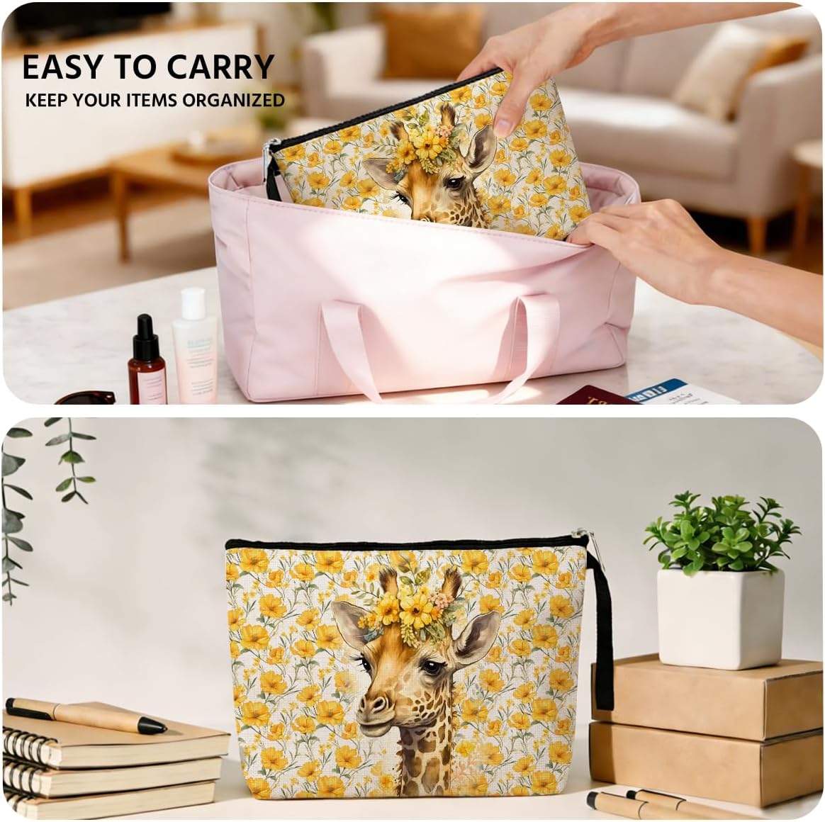 Giraffe Cosmetic Bag Giraffe Gifts Giraffe Themed Gifts Animal Lover Gifts for Women Female Farm Girl BFF Best Friend Coworker Toiletry Bag Graduation Mothers Day Birthday Gifts Floral Makeup Bag - Image 5