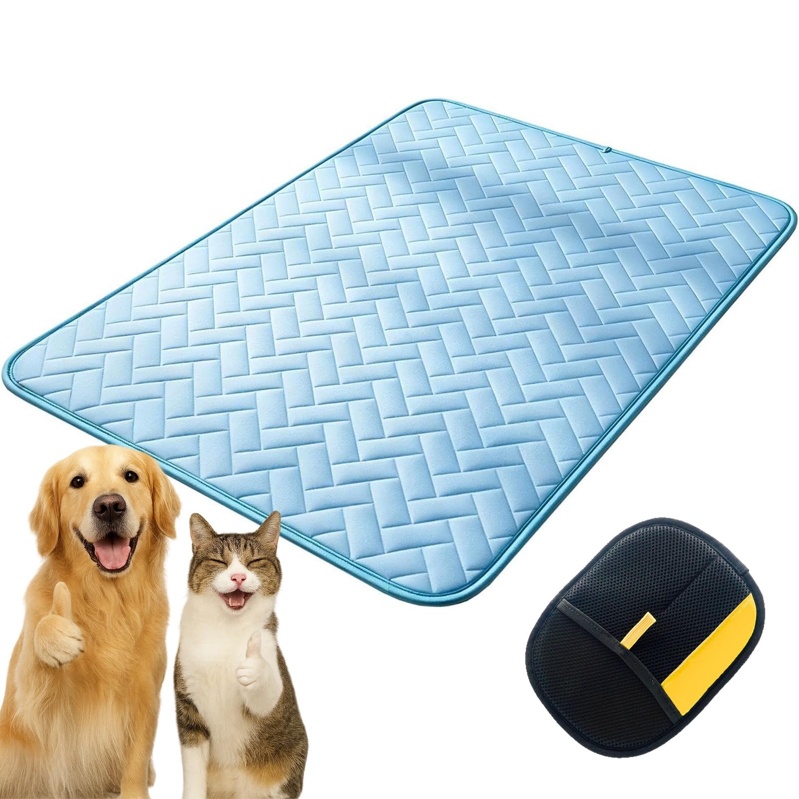Pealeaf Cat Cooling Mat for Pets, Ice Silk Summer Cooling Pad for Cats & Small Dogs, Lightweight Washable Pet Cooling Bed for Indoor Use, Foldable Anti-Heat Pet Mat for Sofa, Bed, Floor (L)