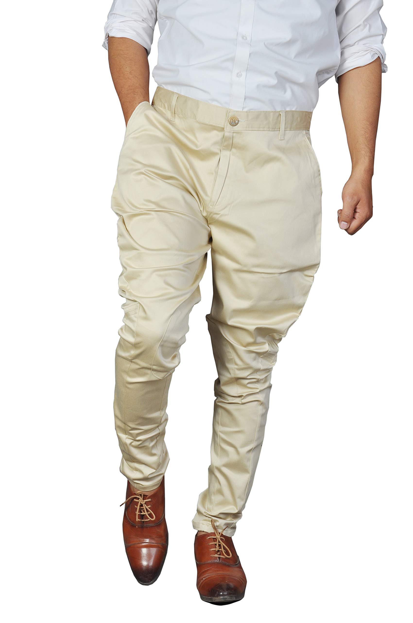 Breakthrough Jodhpur Breeches with KNEEPATCH for Men | Polo Pants | Fashion Wear Balloon Pants | Ethnic Trousers (Cream Breeches with Cream Knee Patch)