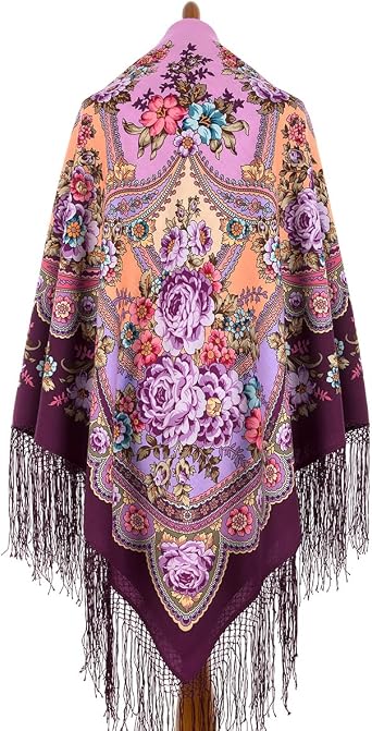 Pavlovo Posad Russian Shawl 100% Wool 58x58 inches Pashmina Russian Scarf 148x148 cm Huge Wrap silk tassels fringe 707-8