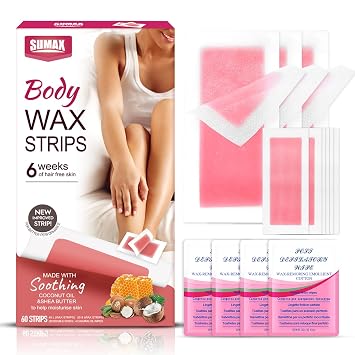 SUMAX Body Wax Strips for Hair Removal - Bikini & Facial Wax Strips 40+20 Count for Eyebrows, Underarms & Brazilian Waxing