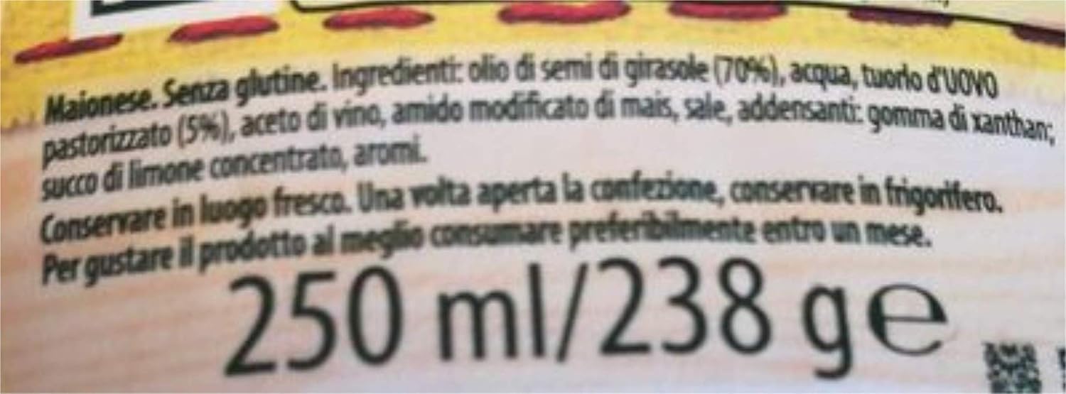 Calvé: "Classica" Gluten Free Italian Mayonnaise * 250ml "Top Down" Bottle * Pack of 2 [ Italian Import ]