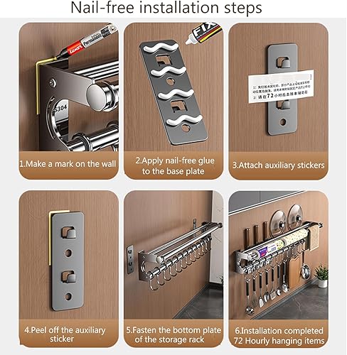 Miniatura 6 de Soporte de pared para cuchillos colgantes de pared, ahorra espacio, con ganchos, organizador de cocina, estante de almacenamiento para utensilios,