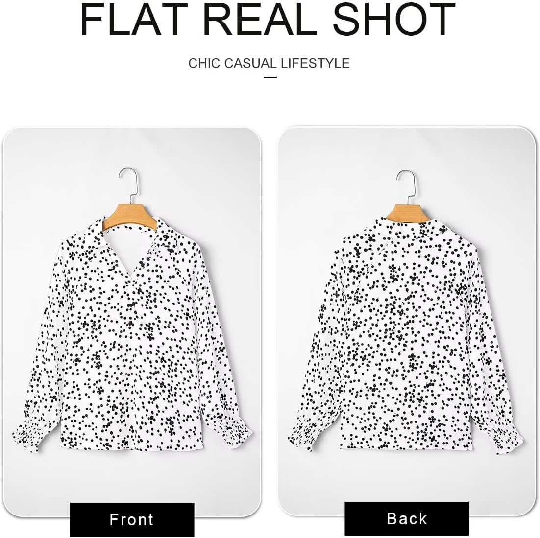 Astylish Women's Trendy Polka Dot Alicia Floral Blouses Long Sleeve Shirts Chiffon V Neck Bohemian Collared Tops - Image 5