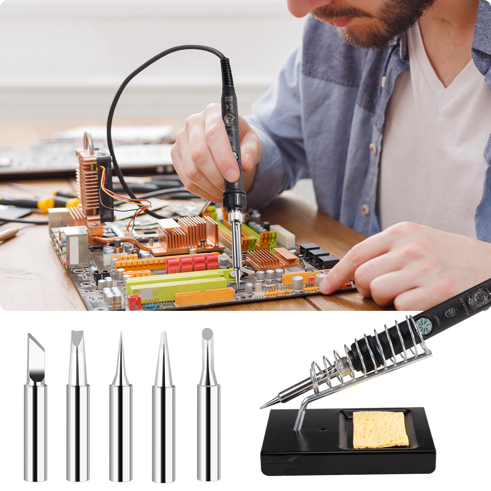 Saldatore a Stagno 60W Temperatura Regolabile 16 in 1 Kit Saldatura Elettronica
