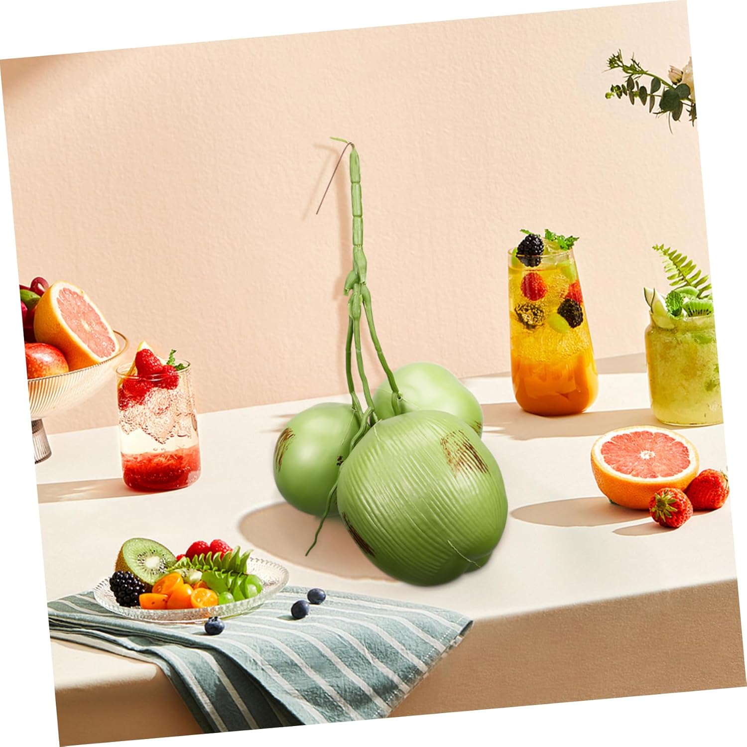 Cabilock 1 Bunch Simulation Coconut Artificial Decoration Lightweight Tropical Party Props for Farmhouse Home Decor Creative Fake Fruit Ornaments Lifelike Pack
