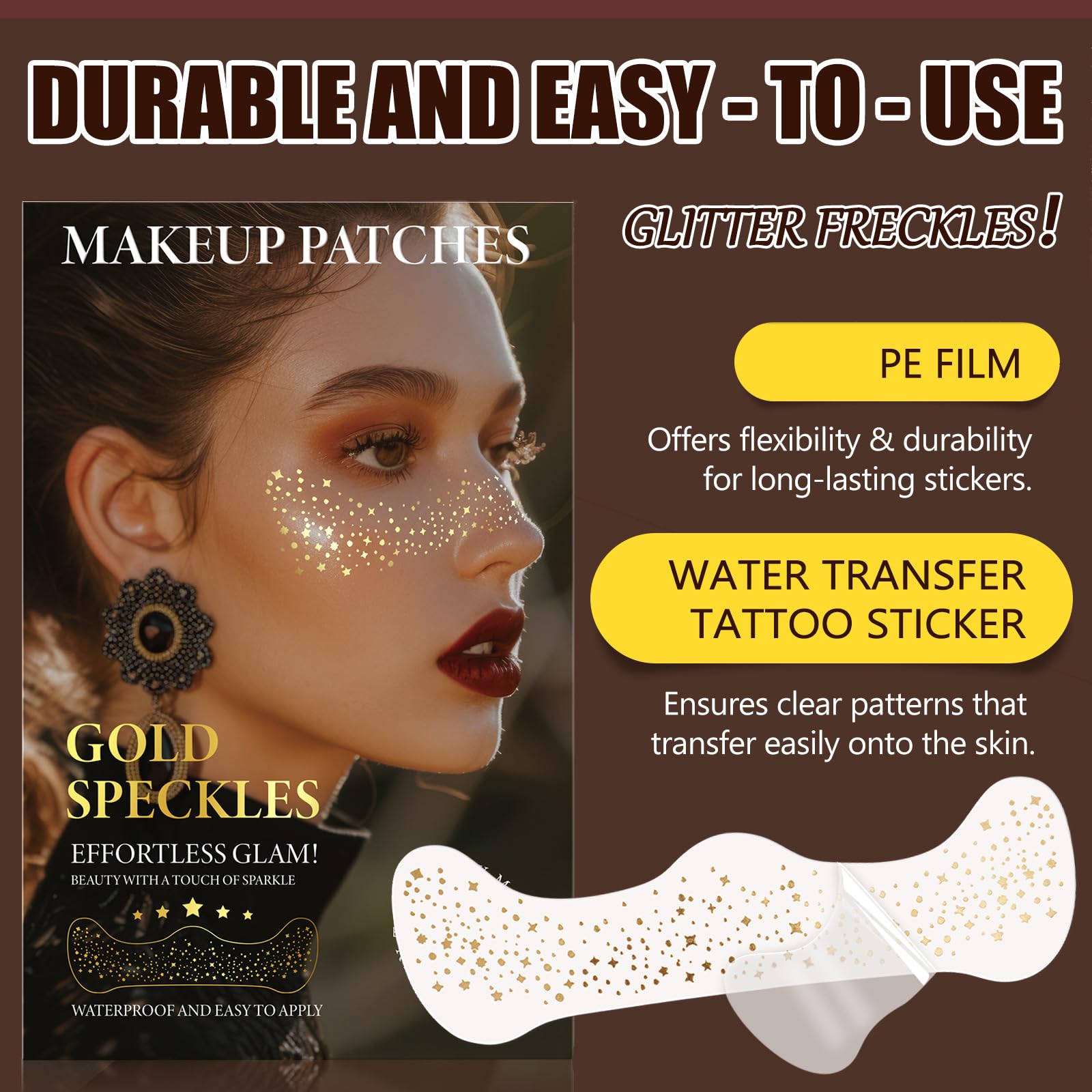 Gold Speckled Glitter Freckles Tattoo - Waterproof And Easy To Apply Makeup Patches for Music Festivals Parties, And Beach Fun - Image 3