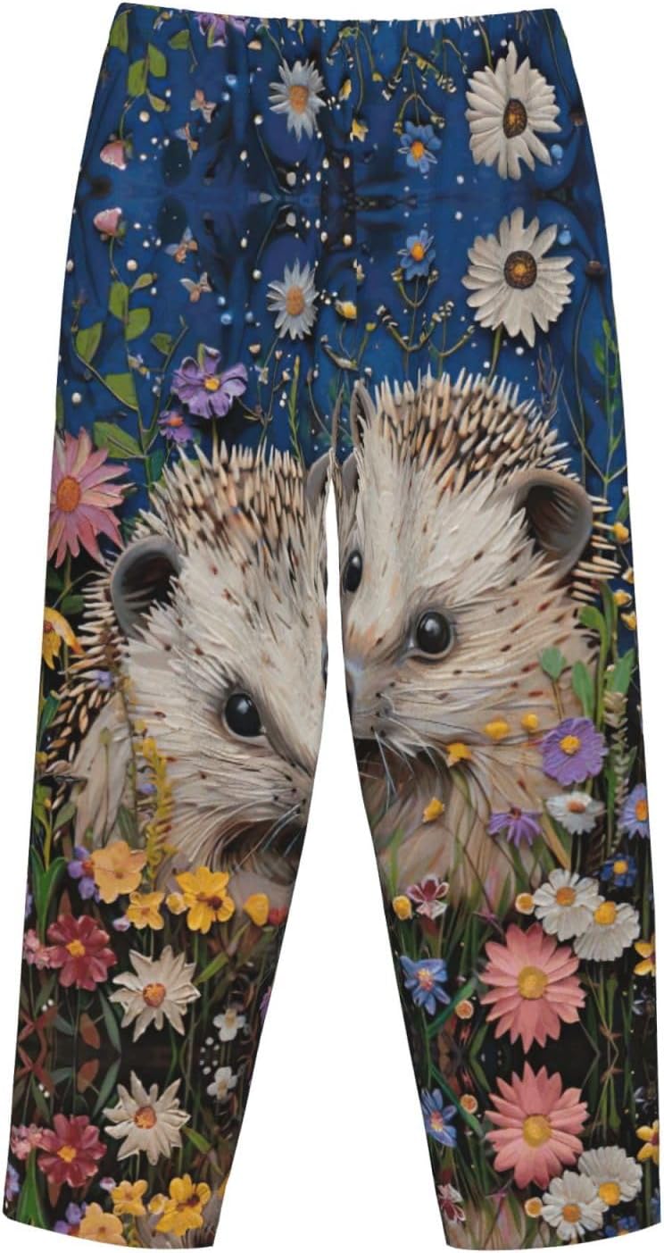 Floral Hedgehogs Print Cozy Women'S Flannel Pajama Pants,Perfect For Christmas And Everyday Comfort