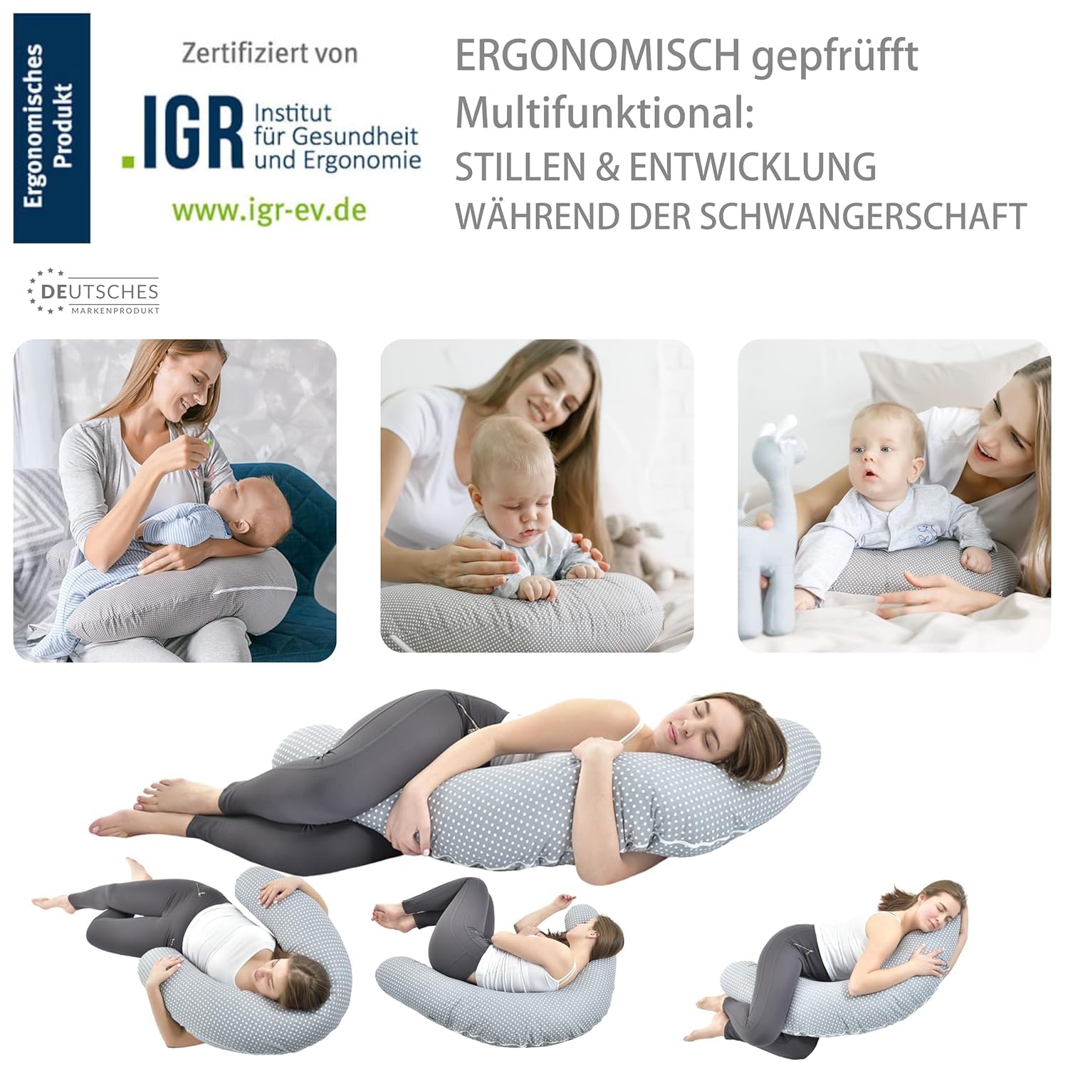 sei Design Cuscino da allattamento XXL per dormire sul fianco, personalizzato con nome e data di nascita: regali personalizzati per nascita, regalo per bambini e ragazze – Cuscino per gravidanza
