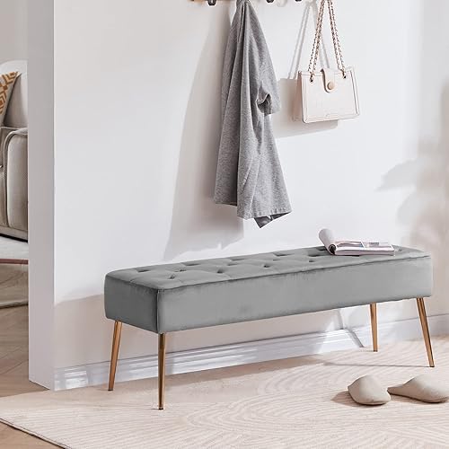 Miniatura 2 de Duhome - Banco otomano moderno de terciopelo, tapizado con botones, banco de pie de cama con base dorada para entrada, sala de estar, comedor, color