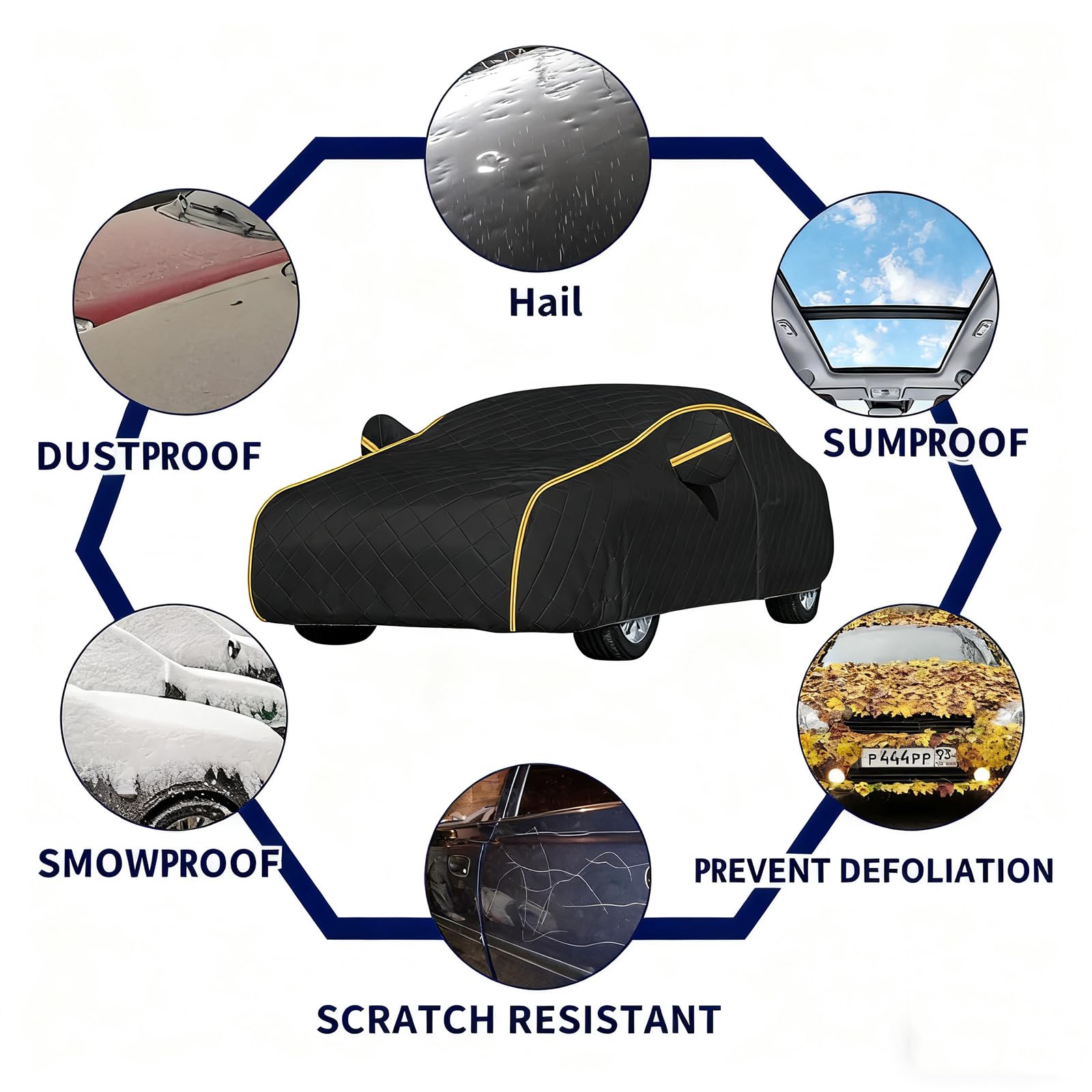 Funda Auto para Peugeot 207 5-Door Hatchback 2009-2014,Anti-Granizo Cubierta Auto Algodón Espesado, Impermeable Anti-UV Resistente Al Polvo Nieve Rasguño con Puerta Cremallera