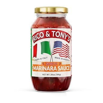 RICO & TONYs Spicy Marinara Sauce Authentic Italian Tomato Pasta Sauce, All Natural, No Added Sugar, Vegan, Low Carb, Keto Friendly, Bold Flavor, 25oz Jar