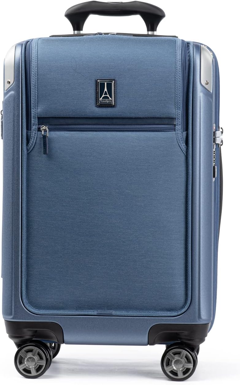 Platinum Elite Hardside Expandable Carry on Luggage, 8 Wheel Spinner, TSA Lock, Hard Shell Polycarbonate Suitcase, Dark Sky Blue, Carry on Laptop Pocket 21-Inch