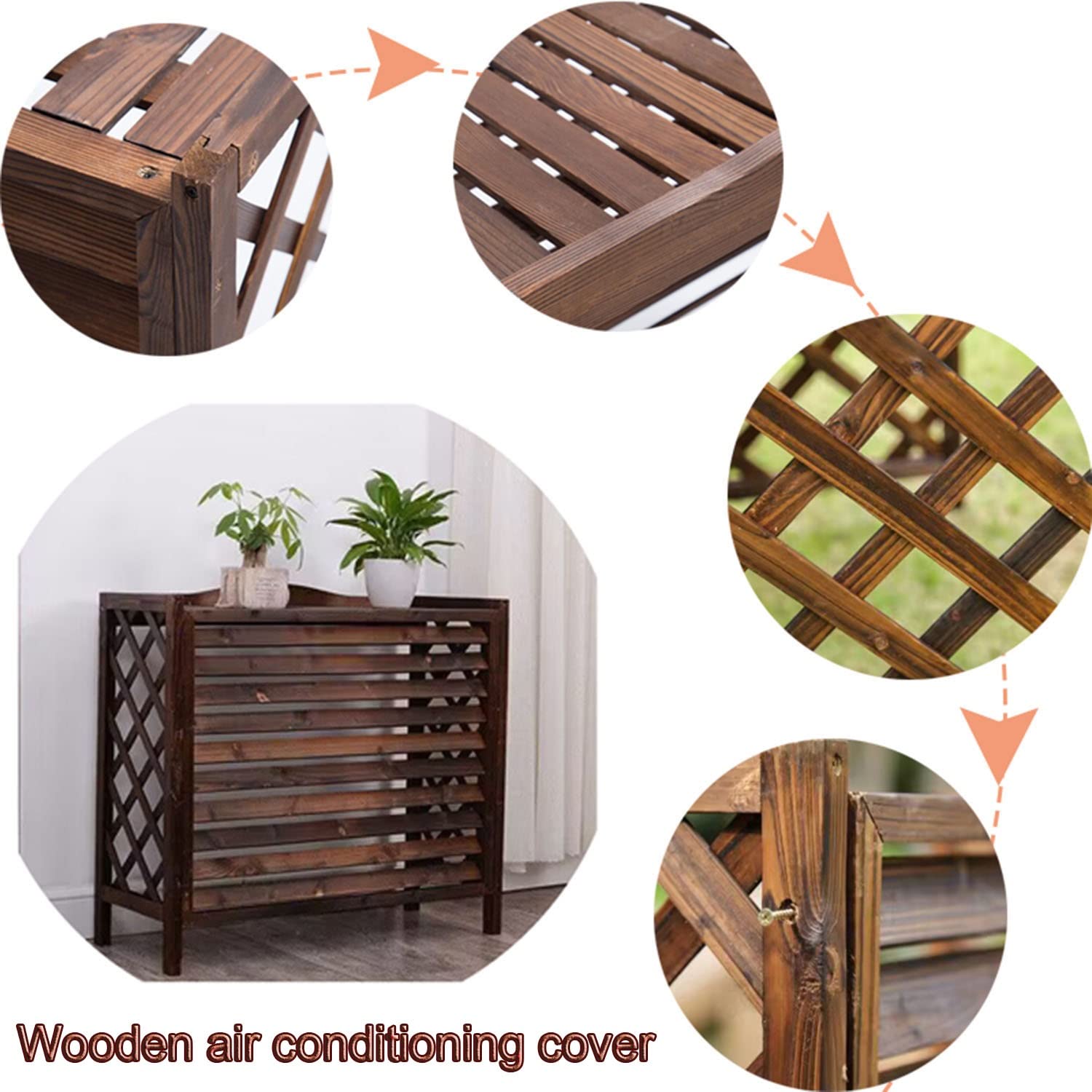 Cache Climatiseur Exterieur Imperméable Housse En Bois Massif Pour Climatisation Couverture De Climatiseur En En Bois Massif Support De Fleurs Climatiseur Cache Pompe À Chaleur ( 68x45x23cm : L81xW32x