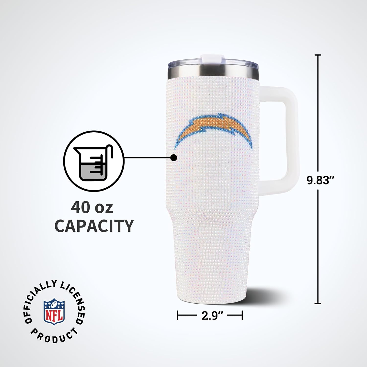 The Memory Company Officially Licensed NFL 40oz Stainless Steel Tumbler - Double Wall Insulated Travel Cup with Handle and Straw Lid - Crystal Rhinestone Design - Image 5