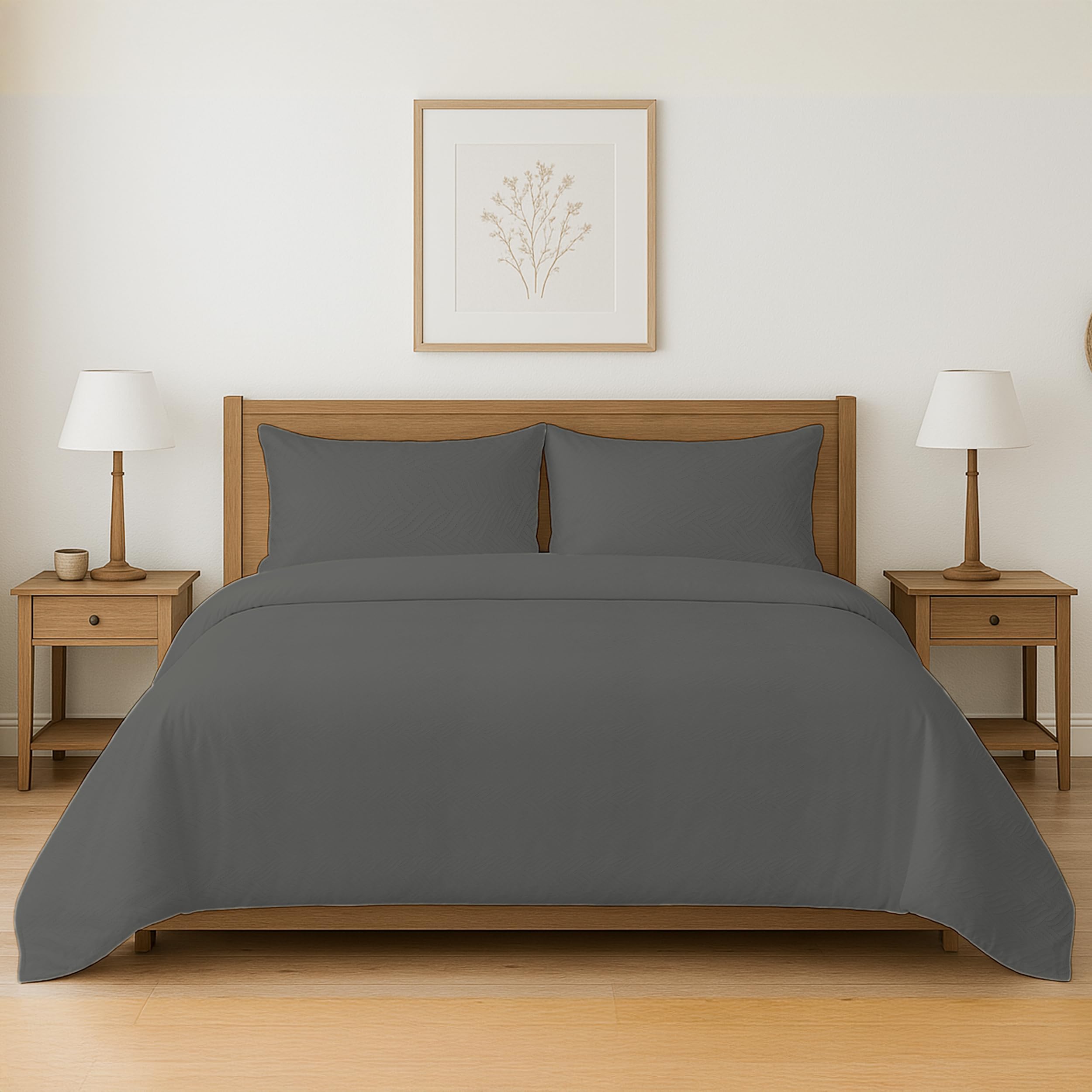 Colcha Boutis para Primavera y Verano Bicolor Reversible Liso de Color Beig + 2 Funda Cojin 50x70 cm - Colcha Ligera Fina Entretiempo (Cama 135, 220x260cm) — view 19