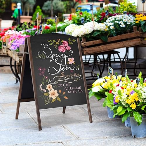 Miniatura 9 de GOFLAME Pizarra de tiza con marco A de 40 x 26 pulgadas, caballete de acera de pie de doble cara, letrero de sándwich plegable de madera para