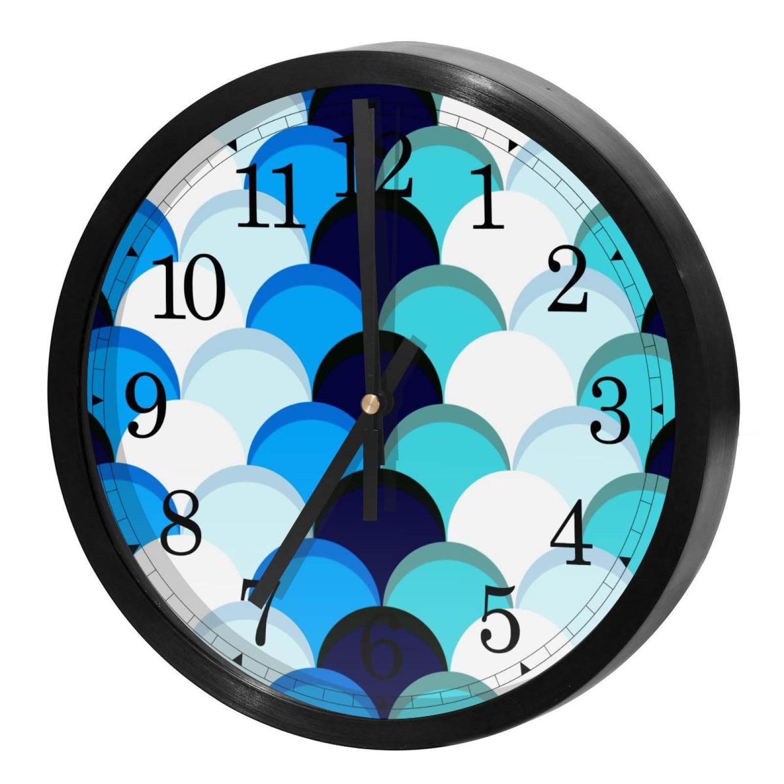 Horloge murale ronde pour cuisine et bureau style marine bleue avec grands chiffres