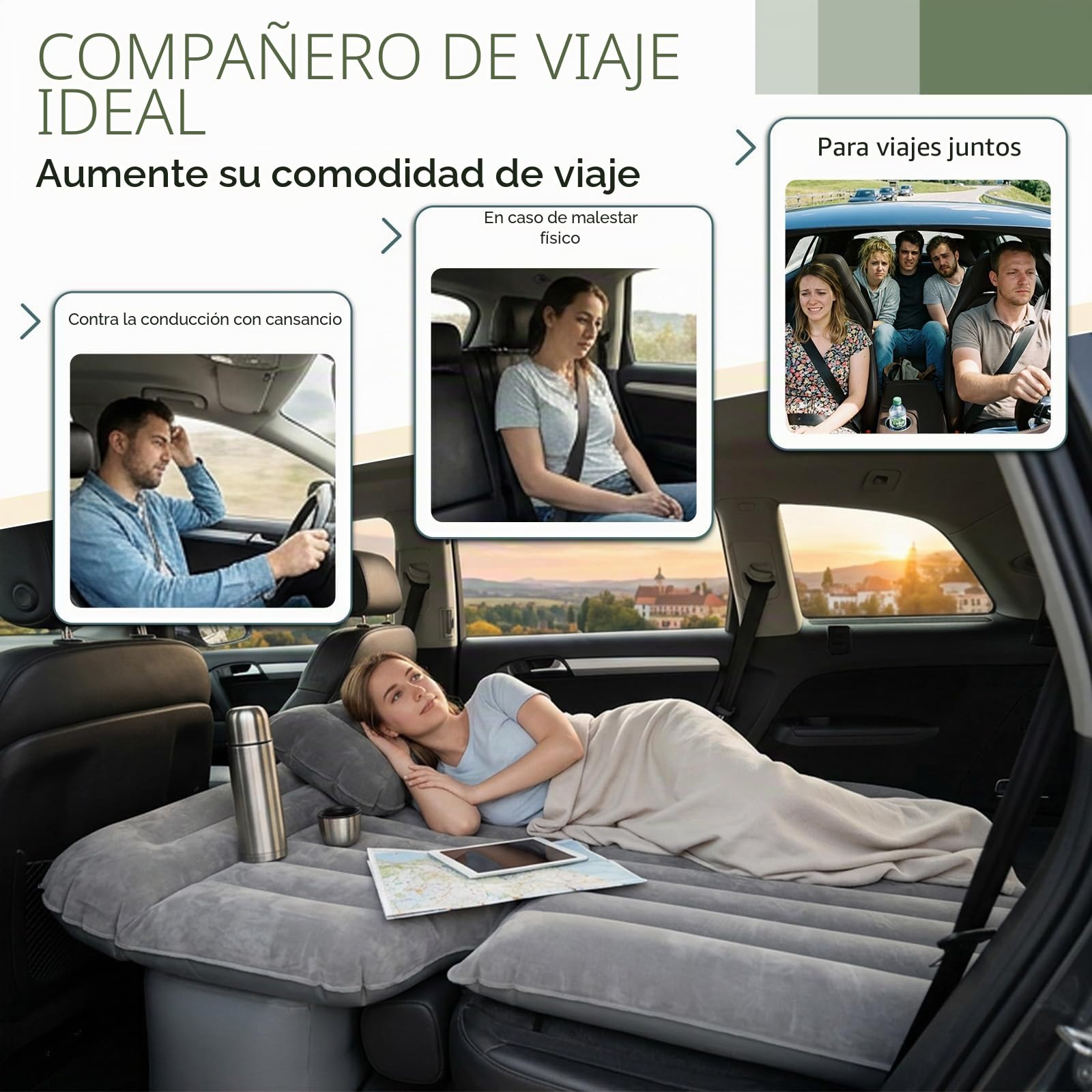 Sekey Colchón de aire para coche con bomba de aire de 12 V para viajes por carretera, SUV, colchón hinchable para 2-3 personas, infla en cualquier momento y relajarse inmediatamente, colchón hinchable