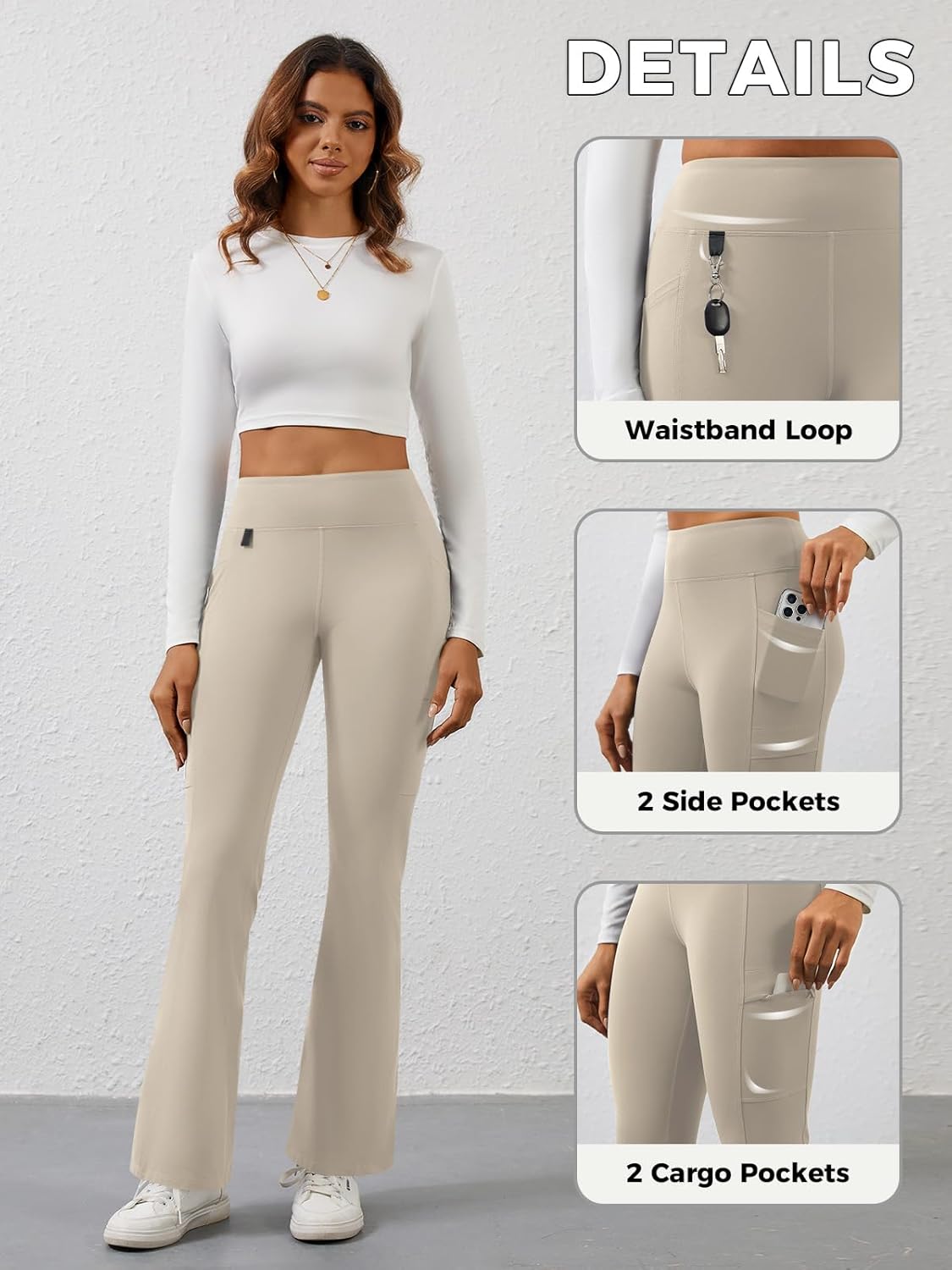 Fleece Lined Leggings Women Winter Flare Thermal Leggings Water Resistant Hiking Cargo Snow Pants with 4 Pockets - Image 5