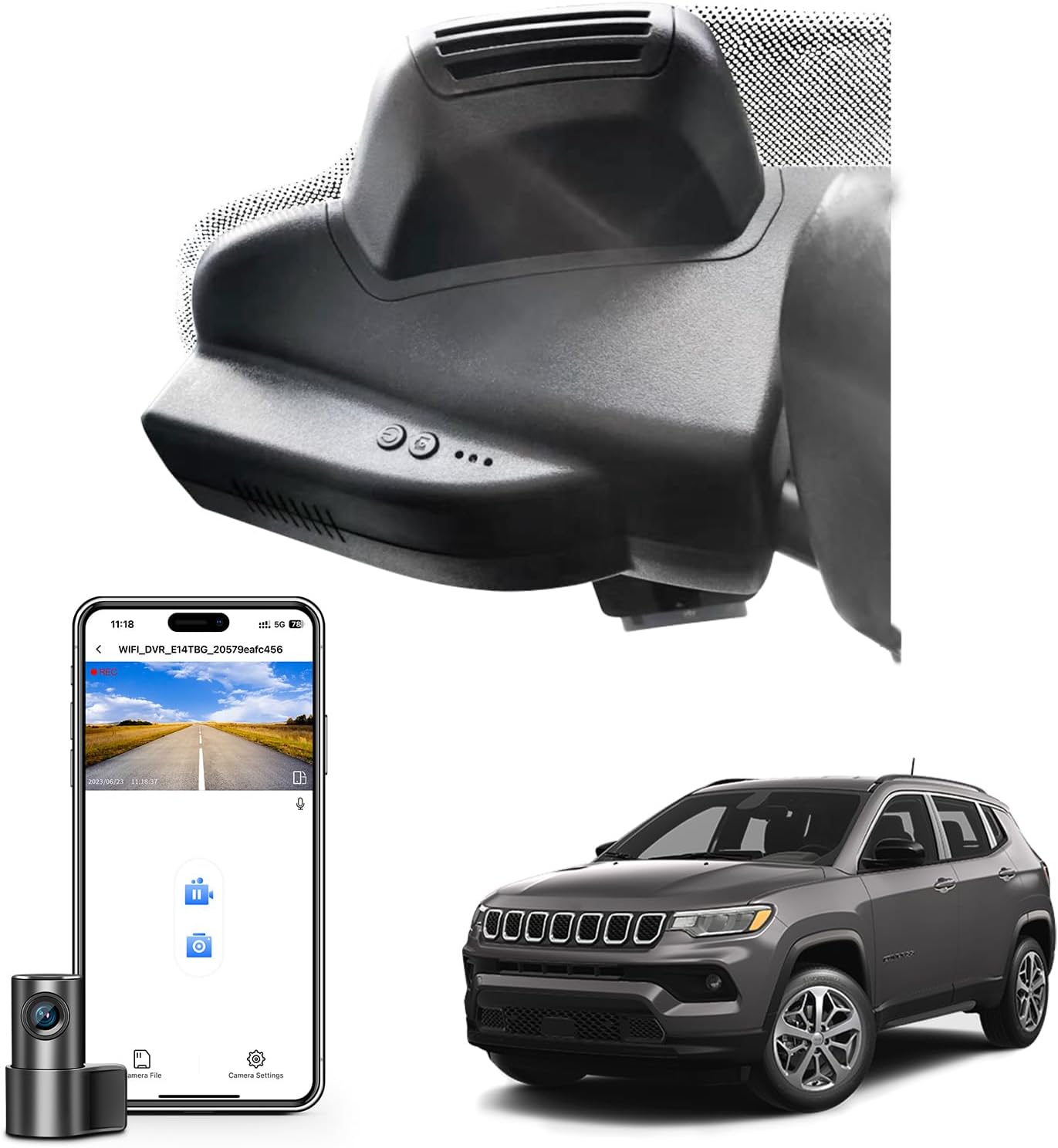 Front 4K & Rear 1080P Dash Cam Fit for Jeep Compass 2017 2018 2019 2020 2021 2021 2022 2023 2024 2025 2026,Altitude Latitude Limited Trailhawk, OEM Look,UHD 2160P Video,WiFi & App,128GB Card