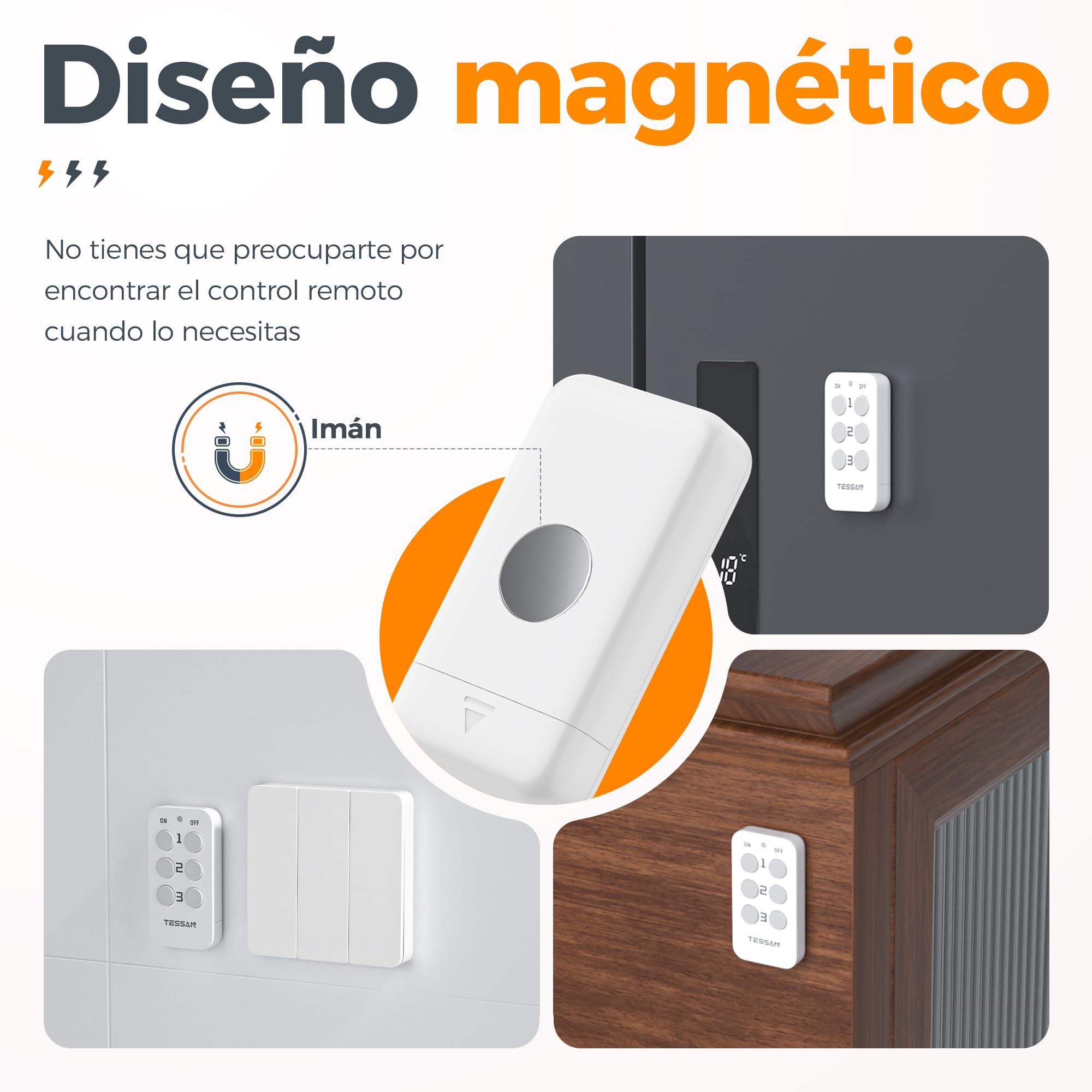 TESSAN Kit de Enchufe con Mando a Distancia | 3 Enchufe Programable con 1 Mando a Distancia, Alcance de 30,5M, para Adornos, Electrodomésticos y Lámparas, 3600 W, Gris