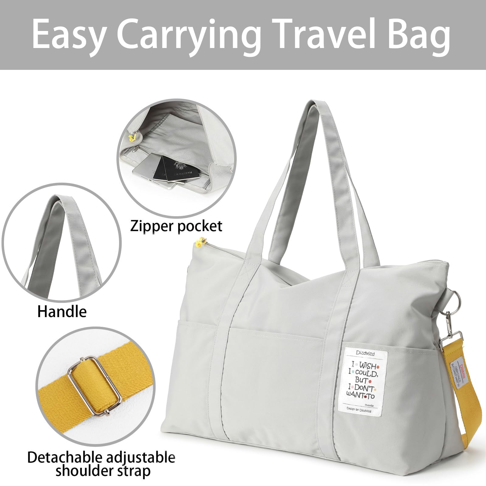 Sporttasche für Damen, Reisetasche für Kurz Trips, Übernachtungstasche Handgepäcktasche, Wasserdichte Sporttaschen für Gym, Yoga und Sauna, Grau