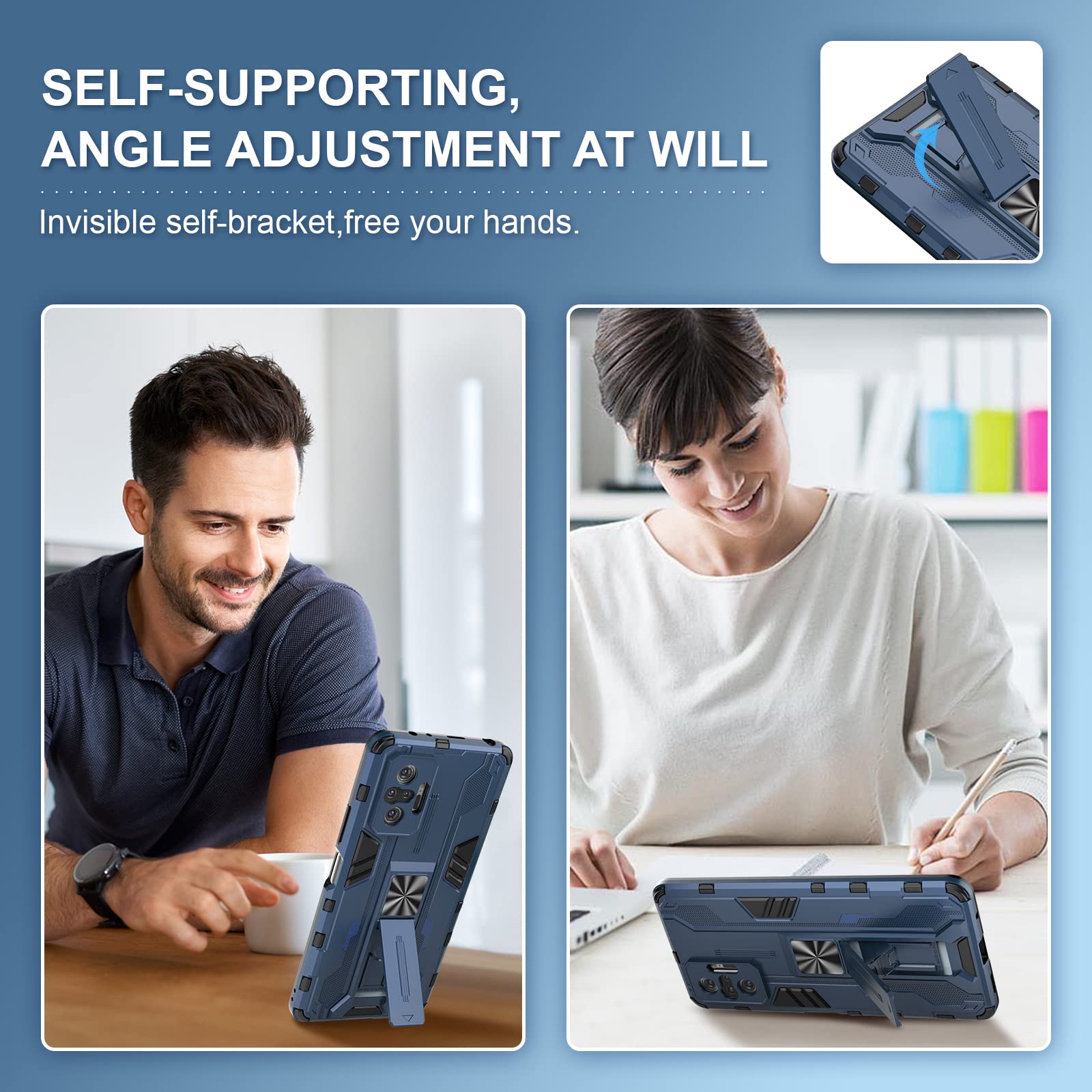 Funda para Xiaomi Redmi Note 15 Pro 5G, Carcasa Antigolpes con Soporte anular metálico, Case Protectora de Grado Militar, Azul — view 772