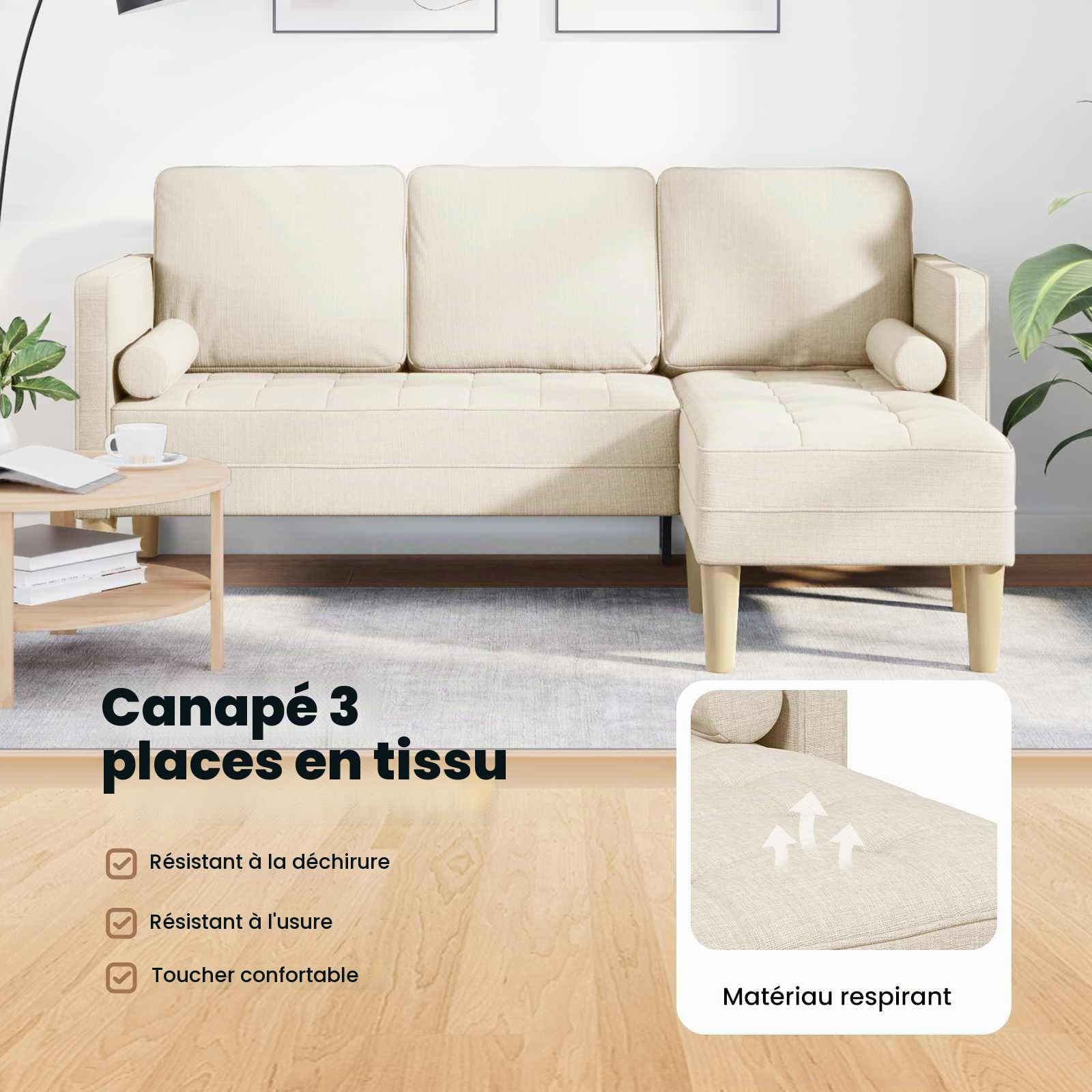 vidaXL Ensemble de Canapés avec Coussin Lin Polyester, Canapé Modulable Chic, Assises Confortables, Design Rectangulaire Moderne, Mobilier Salon Polyvalent