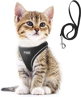 Fida Katzengeschirr und Leine, Set zum Spazierengehen mit Kätzchen und Welpen, ausbruchsicheres Kätzchengeschirr mit atmungsaktivem, leichtem, weichem Netzgewebe, verstellbares, reflektierendes product image