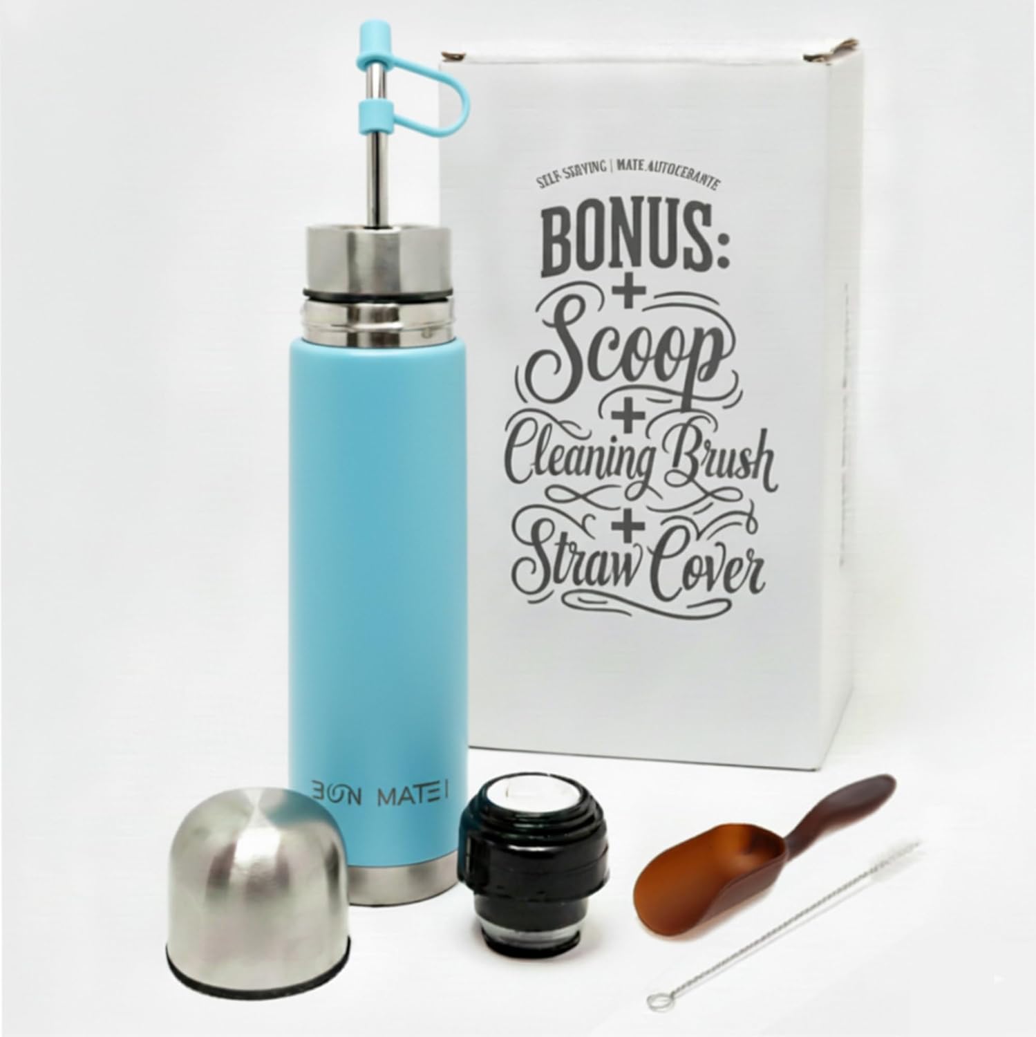 BONMATEI NEW Premium Automate – Self-Serving Stainless Steel Mate Bottle 16.9 fl oz | 2-in-1 Thermal Mate Cup with Built-in Bombilla | Keeps Drinks Hot or Cold | Ready to use (Black w/a)