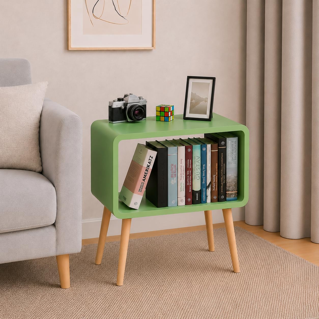 Dime Art Shooppee Bookcase Nightstand Side End Table Bedroom: Night Stand Bed Side Coffee Table Living Room Bedside Small Spaces Magazine Stand with Storage Engineered Wood Modern Furniture (Green)-image-46