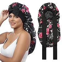 Vista 13 de AWAYTR Gorro largo de satén para mujer, gorro de seda elástica de doble capa para trenzas, gorro de dormir con banda de amarre (oro rosa)