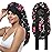 AWAYTR Long Satin Bonnet for Women - Double Layer Elastic Silk Bonnet for Braids Hair Sleeping Cap with Tie Band (Flower C)