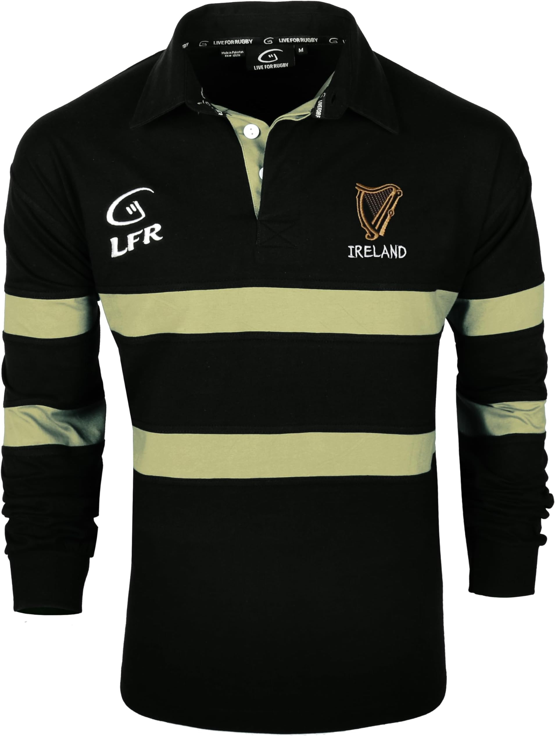 Ireland Harp Black & Cream Long Sleeve Rugby Shirt (S-XXXL) (Large)