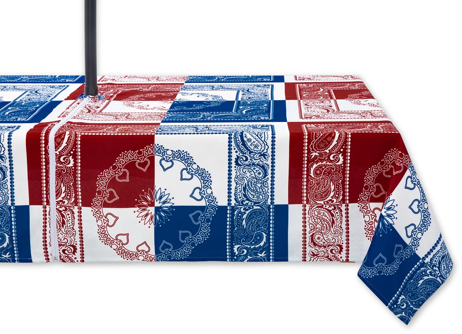 YiHomer Indoor Outdoor Tabletop for Spring Summer Decorations, Picnics and Dinner Parties - Stain and Water Resistant, Patriotic Paisley, Zipper Tablecloth, 60 x 84 Rectangle with Umbrella Hole