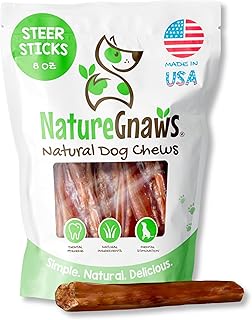Nature Gnaws USA Steer Sticks for Dogs 5-7" (8oz) - Mixed Thickness - Long Lasting for Aggressive Chewers and Large Dogs - Natural Beef Bully Dog Chew Bones