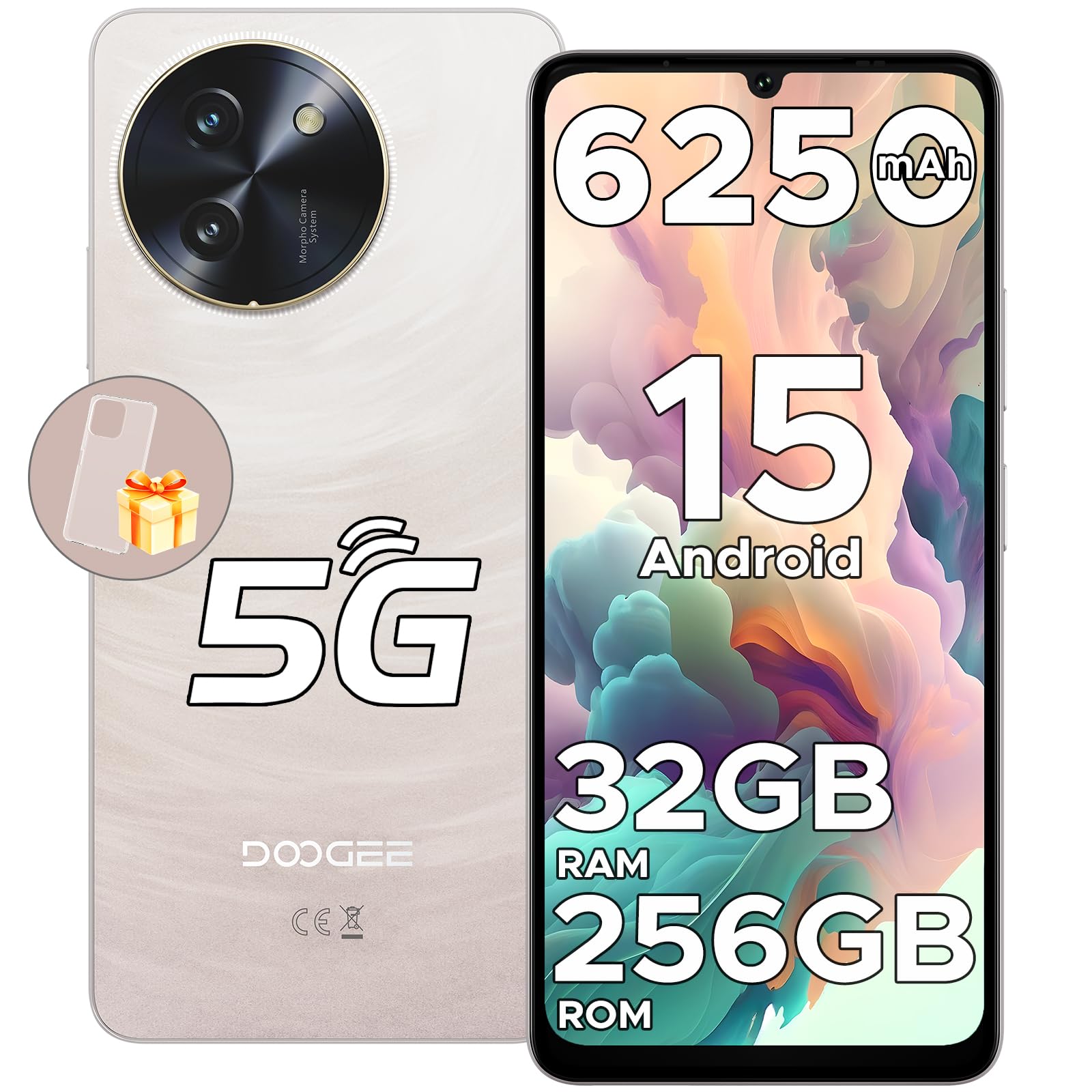 DOOGEE Note 59 Pro 5G Smartphone (ohne Vertrag, Android 15), 32 GB + 256 GB (erweiterbar auf 2 TB), Octa-Core-Prozessor, 6,75-Zoll-HD+-Display (120 Hz), 6250-mAh-Akku, 16 MP + 8 MP Kamera, 8,6 mm.