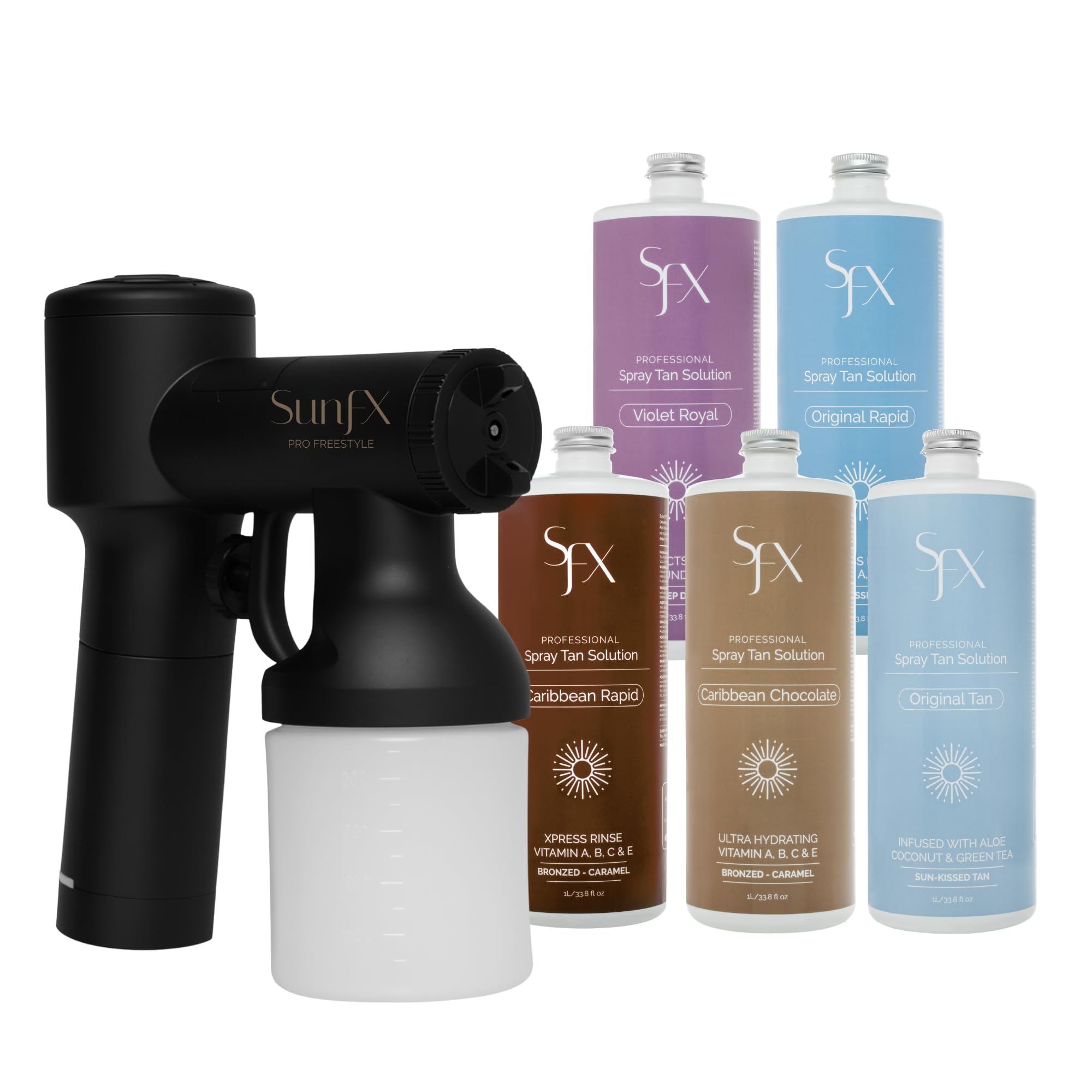SunFX Pro Freestyle Cordless Rechargeable Portable Spray Tan Machine for Salon & Home Use- With Carry Case | | With SunFX Solution Blend Pack